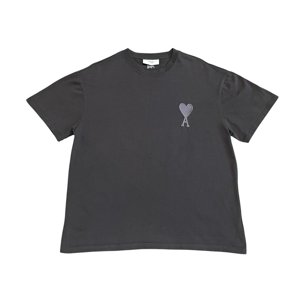 AMI Paris Alexandre Mattiussi Big Heart Logo T-Shirt Tonal Gray Men’s Medium EUC